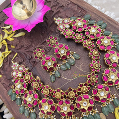 Vriksham Kundan Jadau Floral High Neck Choker-Pastel Green Bead-J3694