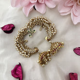 Vriksham Precious Fish Design Cuff Style Jhumka-Red Green & White-Pearls-G18192