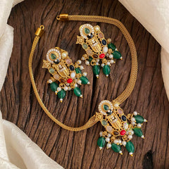 Premium Navratna AD Stone Tirupati Balaji Addigai Choker-G12071