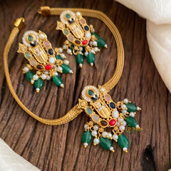 Premium Navratna AD Stone Tirupati Balaji Addigai Choker-G12071