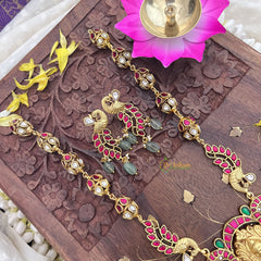 Vriksham Elegant Lakshmi Pendant Kundan Jadau Neckpiece-Pastel Green Beads-J3719