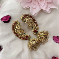 Vriksham Floral Peacock Cuff Jhumkas-Pearls-G805
