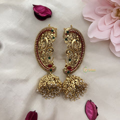 Vriksham Floral Peacock Cuff Jhumkas-Pearls-G805