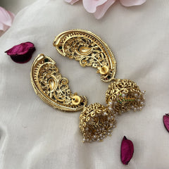 Vriksham Floral Peacock Cuff Jhumkas-Pearls-G805