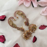 Vriksham Precious Peacock Cuff Style Jhumka-Red Green-Pearl-G18191