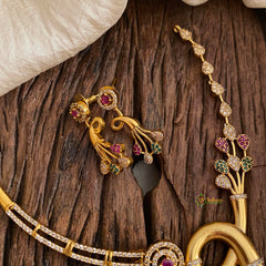 Premium AD Stone Peacock Hasli Choker-Red Green White-G12068