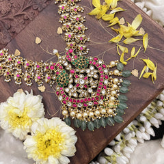 Vriksham Exquisite Pendant with two layer Kundan Jadau Long Neckpiece-Pastel Green Beads-J3685