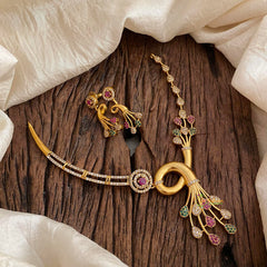 Premium AD Stone Peacock Hasli Choker-Red Green White-G12068