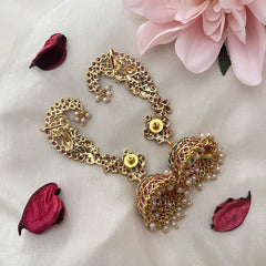 Vriksham Precious Peacock Cuff Style Jhumka-Red Green-Pearl-G18191