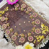 Vriksham Kundan Jadau Coin Style with Peacock Neckpiece-Red White-J3686