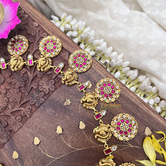 Vriksham Kundan Jadau Coin Style with Peacock Neckpiece-Red White-J3686