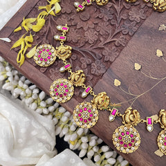 Vriksham Kundan Jadau Coin Style with Peacock Neckpiece-Red White-J3686