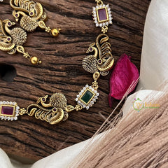 Premium AD Stone Short Neckpiece-Red Green-G10656