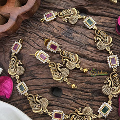 Premium AD Stone Short Neckpiece-Red Green-G10656