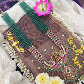 Vriksham Lakshmi with Dual Peacock Pendant Jadau Kundan 6 Layer Green Beaded Maala neckpiece-J3717