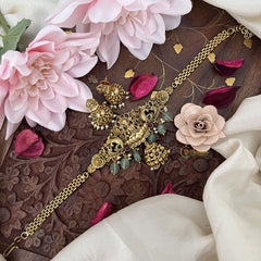 Vriksham Gold Dual Peacock Lakshmai Choker -Light Green Beds-Jhumka-G18167