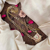 Vriksham Lotus Style Pendant 2 Layer Pearl With Gold Plated Mala-White Red & Green-G21603