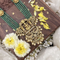 Vriksham Lakshmi With Dual Peacock Kundan Jadau Beaded Mala-White-J2911
