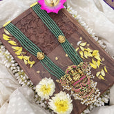 Vriksham Lakshmi With Dual Peacock Kundan Jadau Beaded Mala-Rice Pearl-Guttapusalu-J3721