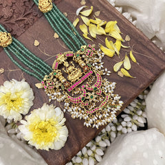 Vriksham Lakshmi With Dual Peacock Kundan Jadau Beaded Mala-Rice Pearl-Guttapusalu-J3721