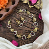 Vriksham Pentagon with Peacock Red Short Neckpiece-G16285