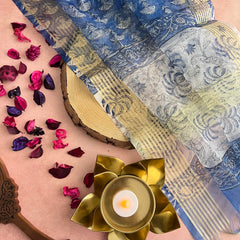 Blue Cotton Suit Material Set-Bagru Printed-VS3411