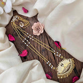 Vriksham Classic AD Stone Lotus Pendant 2 Layer Pearl Mala-White-G21602