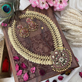 Vriksham Dual Maanga with Peacock Coin Haram-Kaasumala-Red White-Gold Bead-G18494