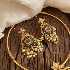 Premium AD Stone Pendant Hasli Choker-Dual Peacock-G12088