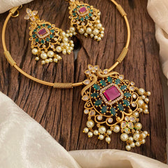 Premium AD Stone Pendant Hasli Choker-Dual Peacock-G12088