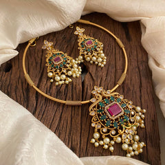 Premium AD Stone Pendant Hasli Choker-Dual Peacock-G12088