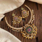 Premium AD Stone Pendant Hasli Choker-Rice Pearls-G12094