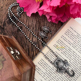 Vriksham Oxidized Silver Gaj Mukh Pendant Necklace With Gungroo Drops Neckpiece-S1151