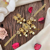 Vriksham Classic Lakshmi With Side Peacock Gold Chain Choker Neckpiece-Red-Pearls-G21623