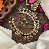 Vriksham Premium Tear Drop & Floral AD Stone Choker-Blue-G17941