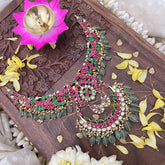 Vriksham Elegant Designer Kundan Jadau Short Neckpiece-Pastel Green Bead-J3725