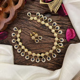 Vriksham Premium Tear Drop & Floral AD Stone Choker-Blue-G16290