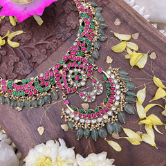 Vriksham Elegant Designer Kundan Jadau Short Neckpiece-Pastel Green Bead-J3725