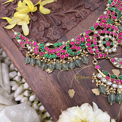 Vriksham Elegant Designer Kundan Jadau Short Neckpiece-Pastel Green Bead-J3725