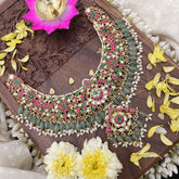 Vriksham Exquisite Kundan Jadau Short Neckpiece-Pastel Green Bead-Rice Pearl-J3727