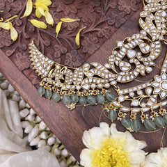 Vriksham Kundan Jadau Layered Short Neckpiece-Pastel Green Bead-White-J3728