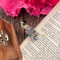 Vriksham Oxidized Silver Peacock Statement With Multi-Color Navratna Style Figure Ring-S1160