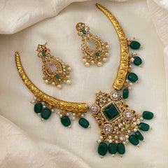 Premium AD Stone Hasli Choker-Filigree- Green-G12062