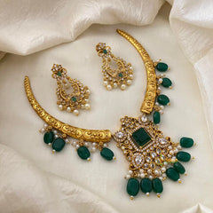 Premium AD Stone Hasli Choker-Filigree- Green-G12062