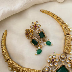 Premium AD Stone Hasli Choker-Green Beads-G12087