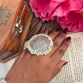 Vriksham Oversized Pearl-Border Statement Figure Ring-S1163