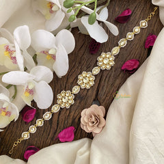 Vriksham Floral Kundan Jadau Sheeshphool-White-J2770