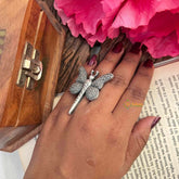 Vriksham Vintage Butterfly Oxidized Silver Charms Figure Ring-S1167
