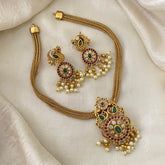 Elegant Dual Peacock AD Stone Pendant Addigai Choker-G12081