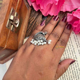 Vriksham Designer Peacock Adjustable With Pearl Drops Finger Ring -S1139